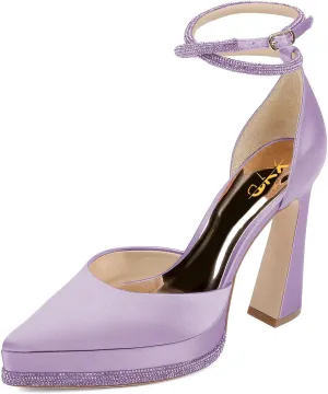XYD Women's Pointed Toe Platforms Glamorous Crystal Ankle Wrap Strappy Block High Heels D'Orsay Satin Shoes for Evening Party