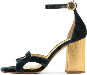 YDN Women's Chunky High Heel Soft Velvet Sandals Open Toe Buckled Strap Pumps Comfy Cocktail Dress Club Shoes Size 4-16 US