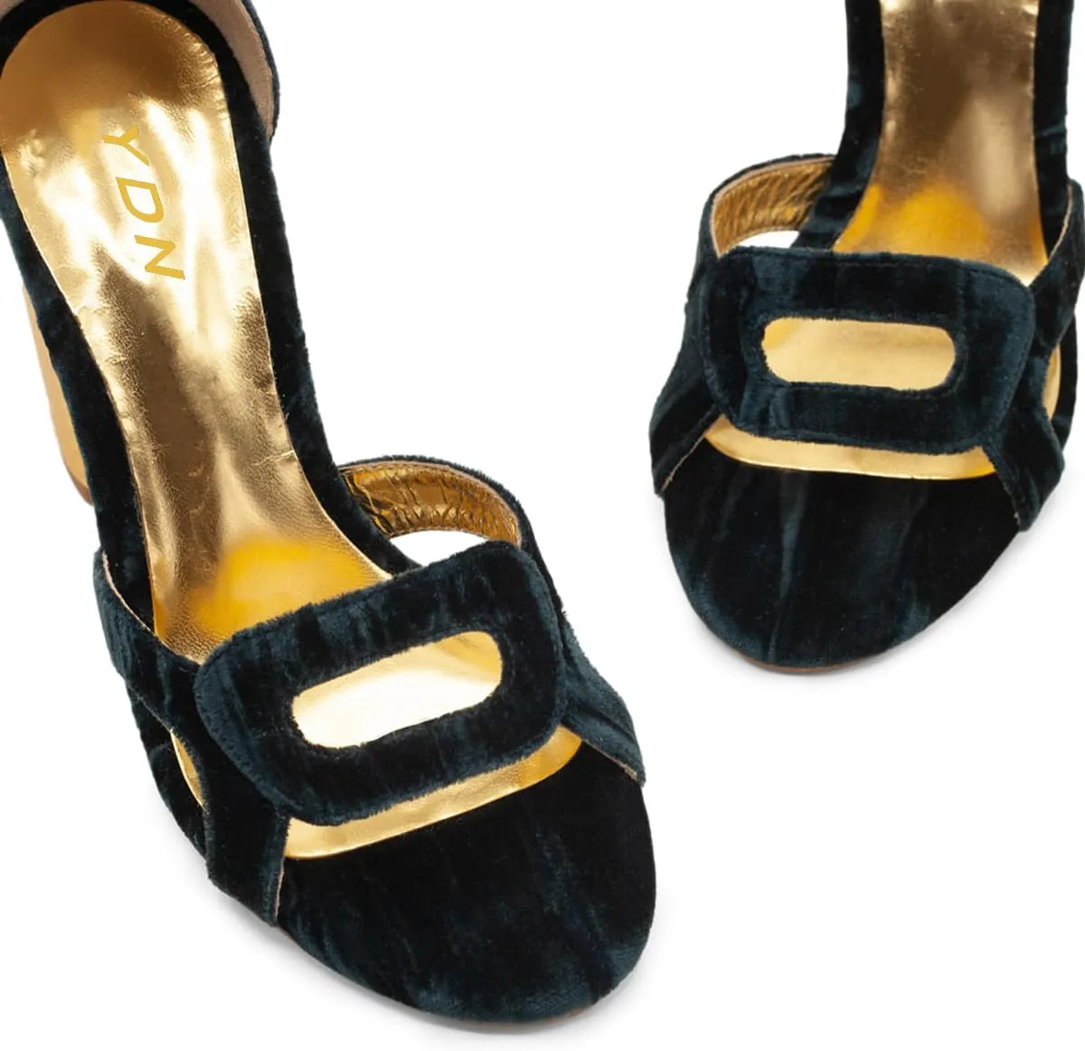 YDN Women's Chunky High Heel Soft Velvet Sandals Open Toe Buckled Strap Pumps Comfy Cocktail Dress Club Shoes Size 4-16 US