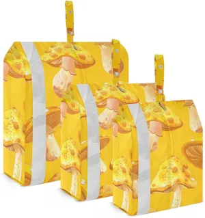 Yellow Mushroom Travel Storage Bag with Lanyard - Portable Lightweight Classified Storage Bag with Zipper, Dust and Waterproof Travel Packing Cube for Suitcase,3 Pieces