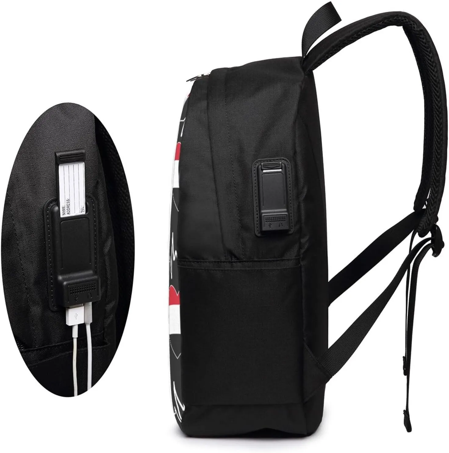 Yemen Yemeni Yemenian Flag Hearts Beats Laptop Backpacks Travel Backpack Casual Business Daypack Sport Rucksack Computer Bag Fits up to 17 Inch Notebook with USB Port
