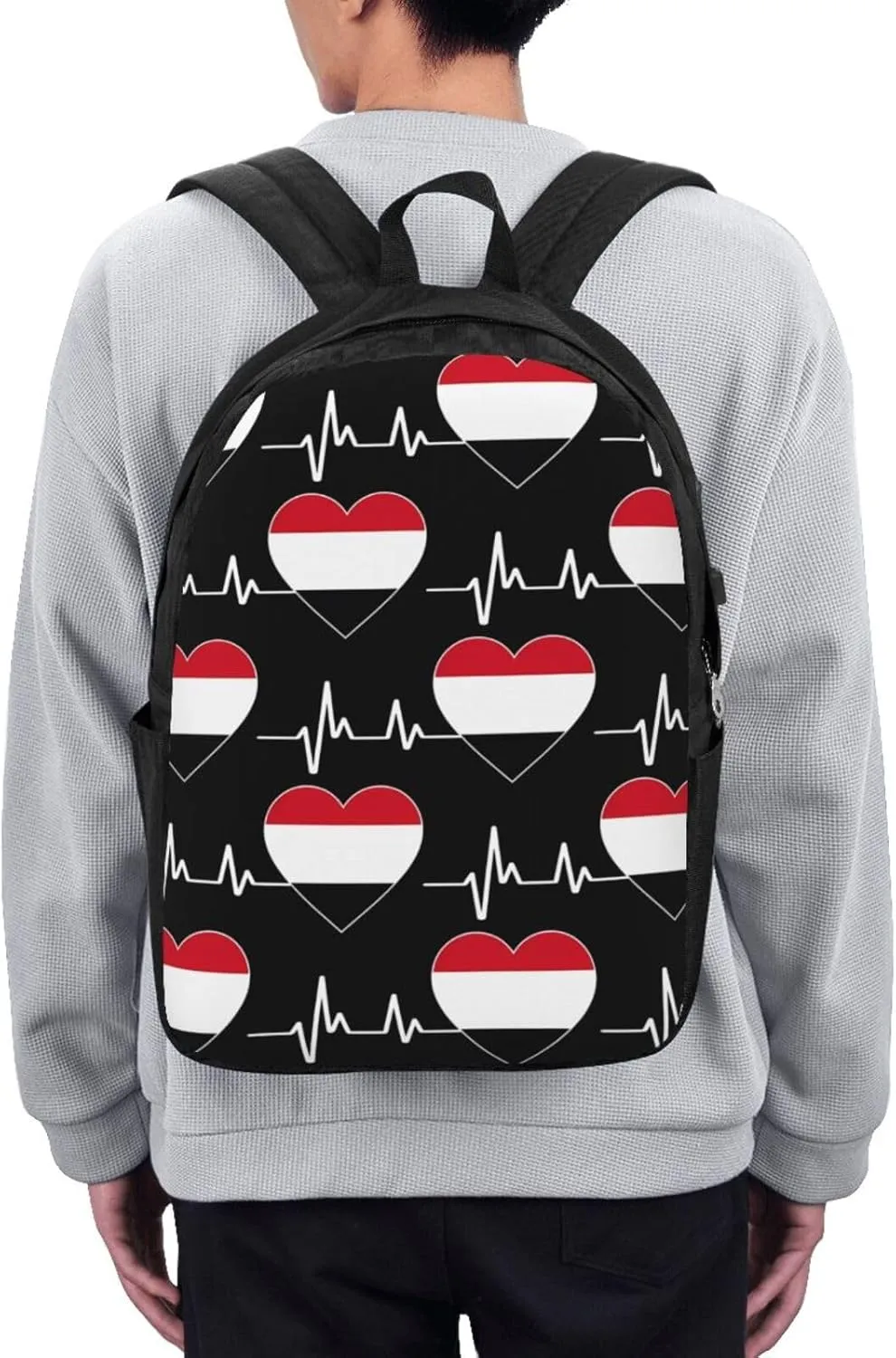 Yemen Yemeni Yemenian Flag Hearts Beats Laptop Backpacks Travel Backpack Casual Business Daypack Sport Rucksack Computer Bag Fits up to 17 Inch Notebook with USB Port