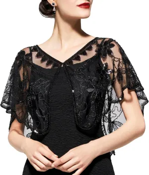 YESSA Women's 1920s Shawl Wraps,Sequin Flapper Evening Shawls for women Gatsby Accessories for Harlem Night