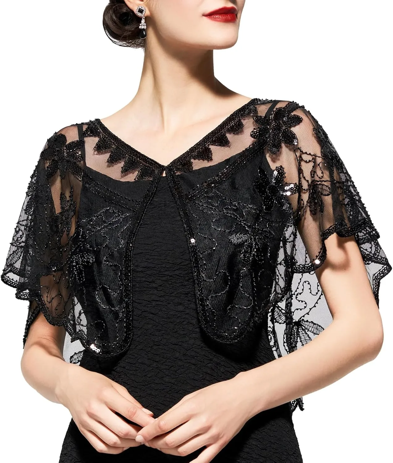 YESSA Women's 1920s Shawl Wraps,Sequin Flapper Evening Shawls for women Gatsby Accessories for Harlem Night
