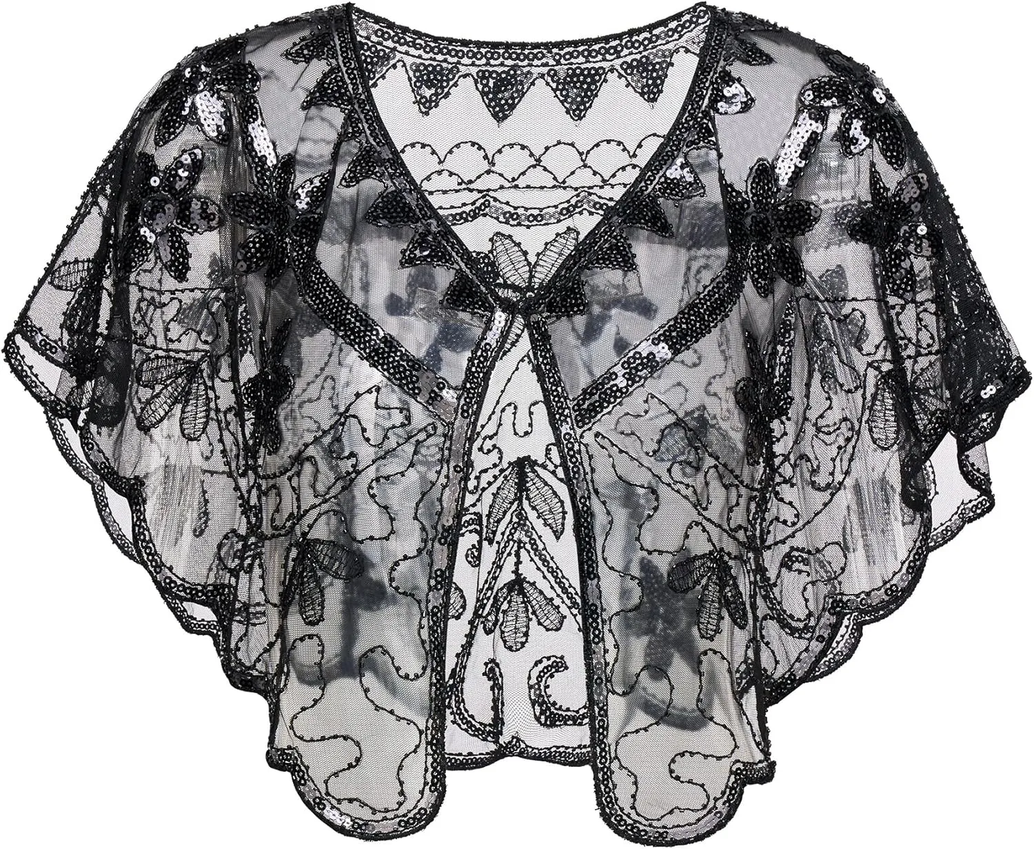 YESSA Women's 1920s Shawl Wraps,Sequin Flapper Evening Shawls for women Gatsby Accessories for Harlem Night
