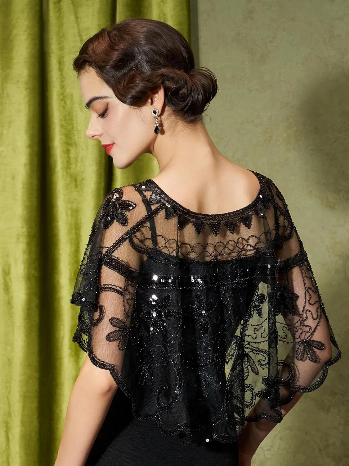 YESSA Women's 1920s Shawl Wraps,Sequin Flapper Evening Shawls for women Gatsby Accessories for Harlem Night