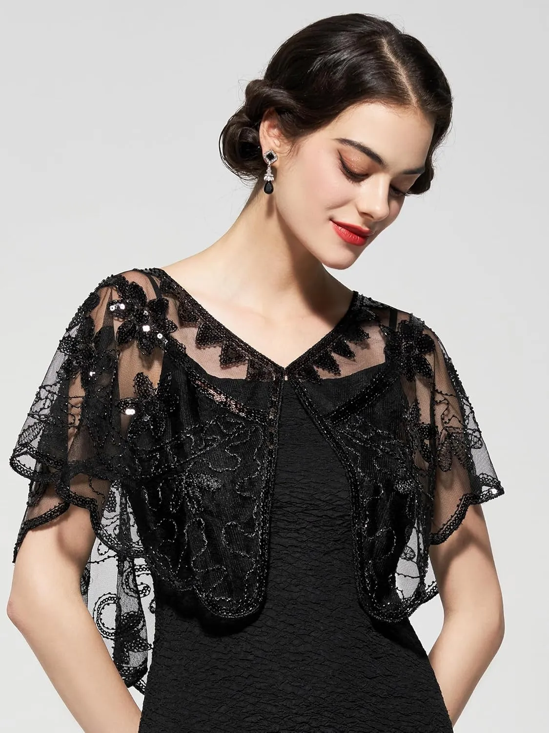 YESSA Women's 1920s Shawl Wraps,Sequin Flapper Evening Shawls for women Gatsby Accessories for Harlem Night