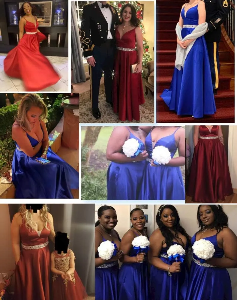 Yexinbridal Satin Prom Dresses Long for Women 2025 Spaghetti Straps Beaded V-Neck Formal Evening Party Gowns