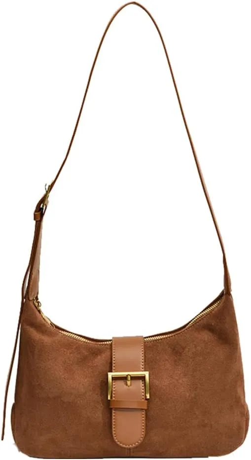 YFGBCX Suede Tote Bag for Women,Casual Hobo Bag,Women's Fashion Shoulder Bag,Brown Faux Suede Tote,Purse,Saddle Bag