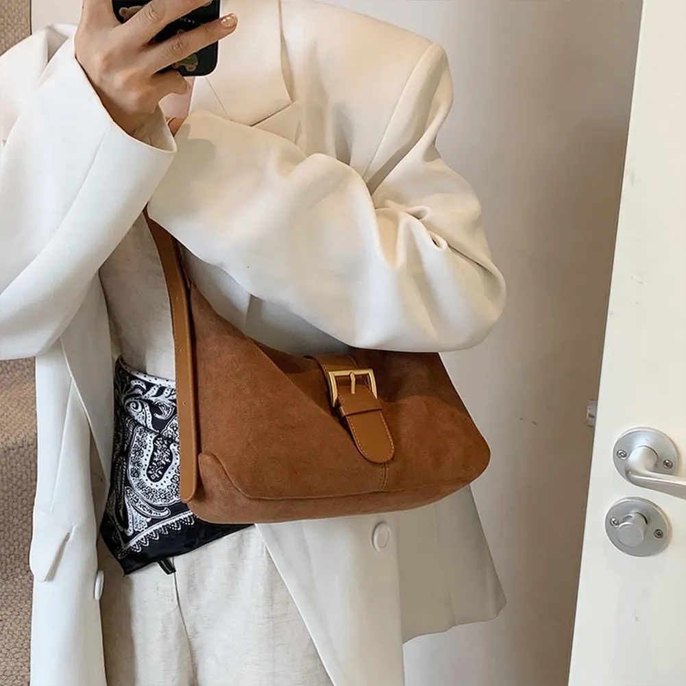 YFGBCX Suede Tote Bag for Women,Casual Hobo Bag,Women's Fashion Shoulder Bag,Brown Faux Suede Tote,Purse,Saddle Bag