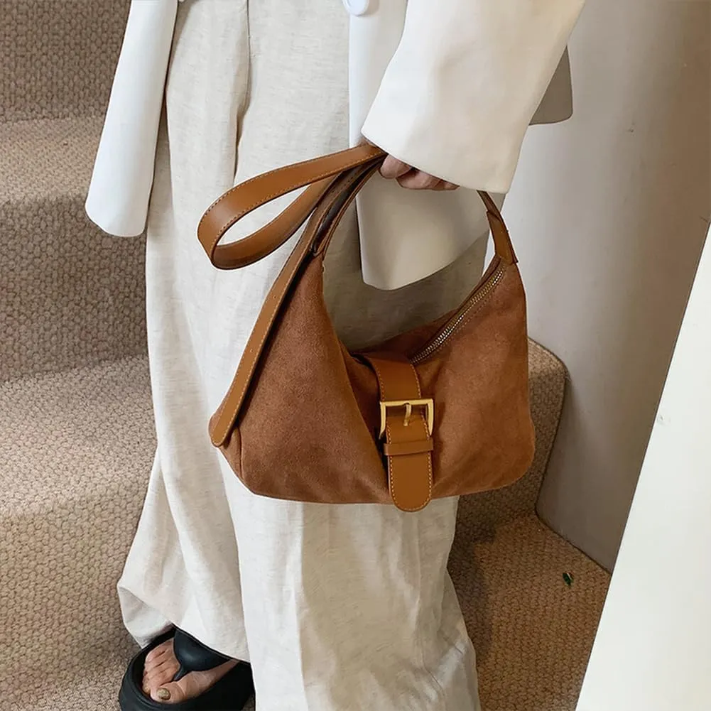 YFGBCX Suede Tote Bag for Women,Casual Hobo Bag,Women's Fashion Shoulder Bag,Brown Faux Suede Tote,Purse,Saddle Bag