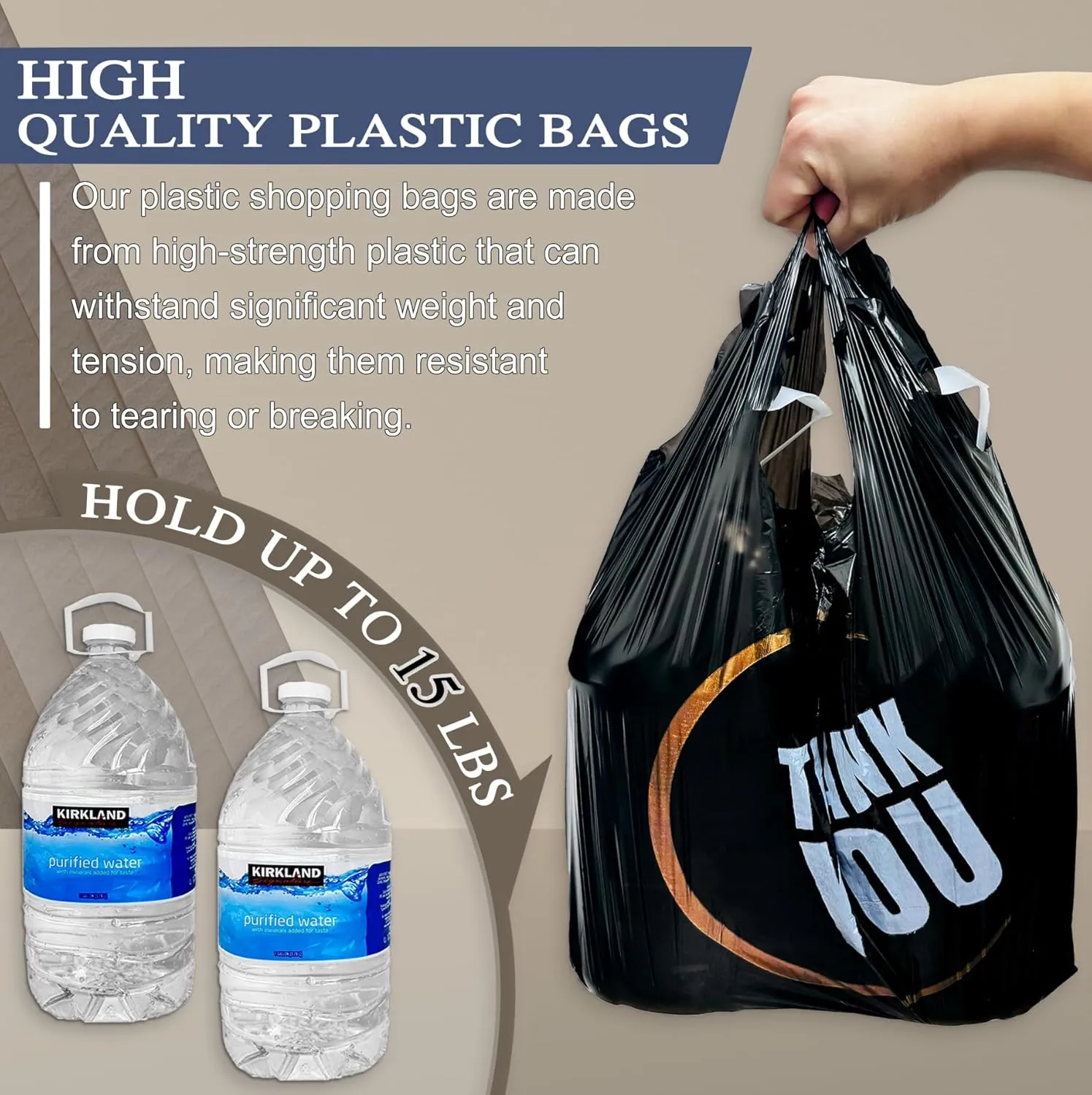 YoYoRain.(300 Count Black Plastic bags, T Shirt bags, Thank You Plastic Bags with handle,retail shopping bag, Carry bag Merchandise Bags and Disposable Supermarket Bag