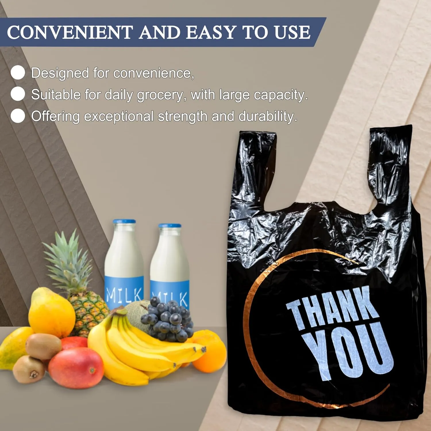 YoYoRain.(300 Count Black Plastic bags, T Shirt bags, Thank You Plastic Bags with handle,retail shopping bag, Carry bag Merchandise Bags and Disposable Supermarket Bag