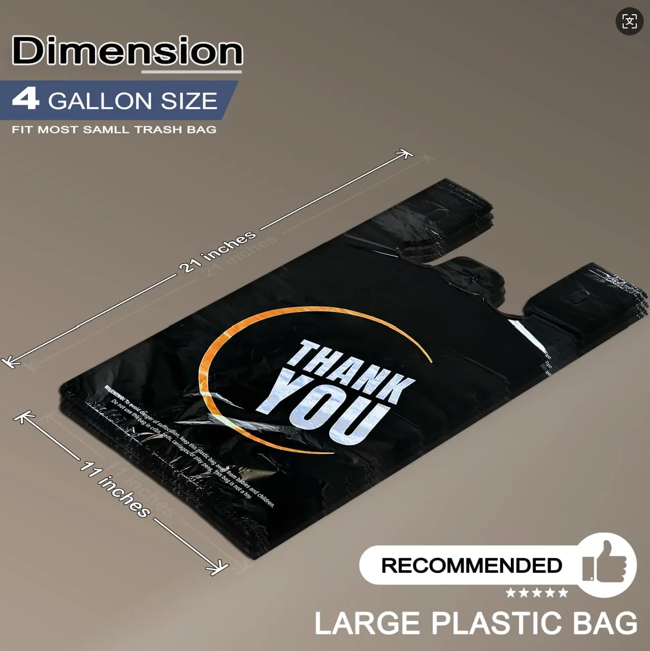 YoYoRain.(300 Count Black Plastic bags, T Shirt bags, Thank You Plastic Bags with handle,retail shopping bag, Carry bag Merchandise Bags and Disposable Supermarket Bag
