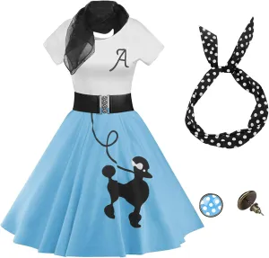 ZEZCLO Women's Retro Poodle Print Skater Dress Vintage High Waist Rockabilly Cocktail Party Swing Dresses