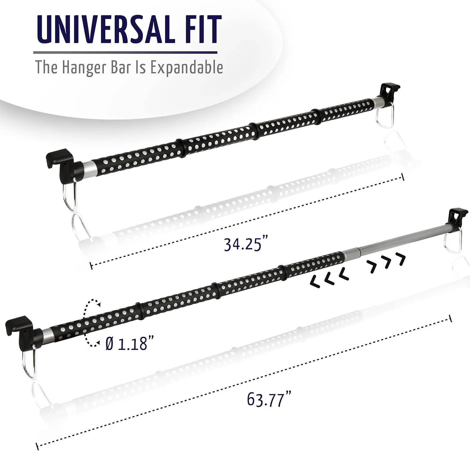 Zone Tech Automotive Expandable Clothes Hanger Bar - 2-Piece Premium Quality Black Heavy Duty Retractable Vehicle Clothing Rod for Travel, Extendable 34”- 62”-Perfect for Car, Trucks & SUV