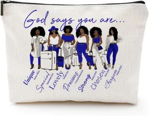 ZPB Sorority Cosmetic Bag – Finer Women Gift, God Says You Are Zipper Pouch, Zeta-Inspired Makeup Bag for Sorority Sisters, Travel Organizer Gift for Women