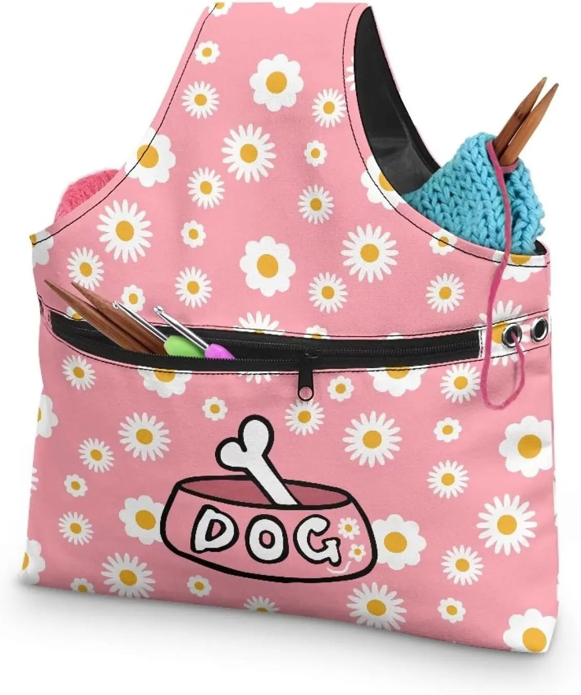 ZUXONGSY Daisy Yarn Bags for Knitting Yarn Storage Bag Organizer Dog Crochet Organizers and Storage Yarn Storage Bag for Crocheting for Women Gifts Knitting Tote Bag Large